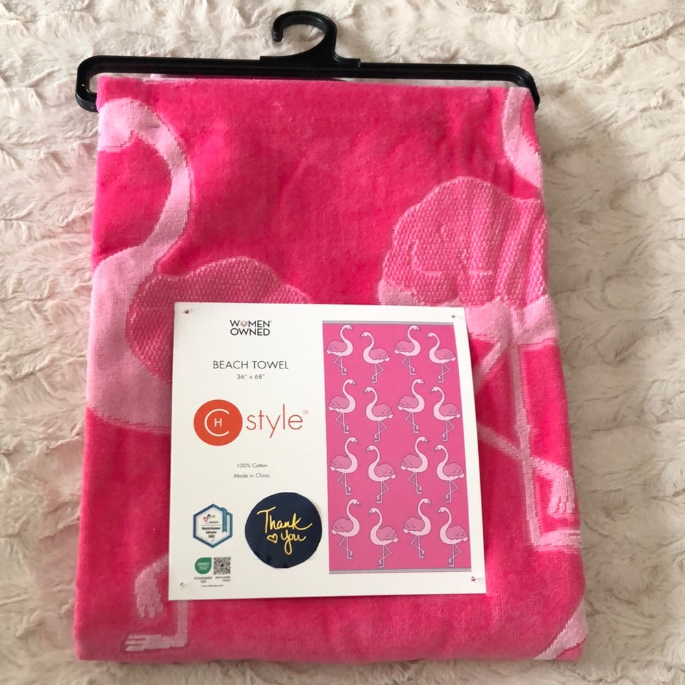 CH Style Bright Pink Flamingo Beach Towel